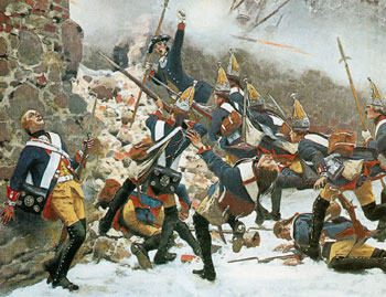 Preussiske gardister i kamp ved Leutchen