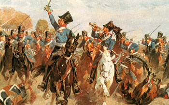 Preussiske dragoner går til angreb ved Wachau under slaget ved Leipzig 1813